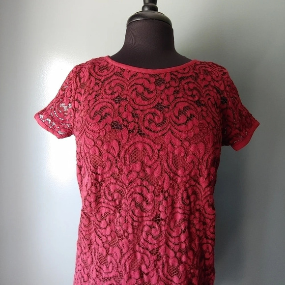 Loft Burgundy Lace Shift Dress - Picture 4 of 7